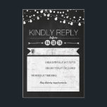 Carte RSVP de Mariage de Chalkboard moderne<br><div class="desc">carte-réponse mariage en carton craie avec typographie moderne et cordons lumineux scintillants</div>