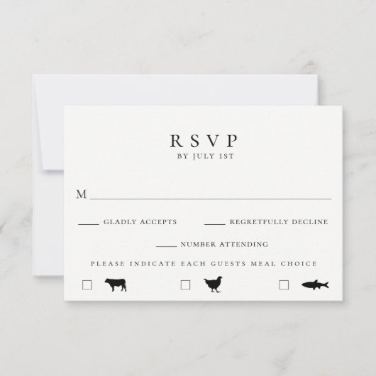 Carte RSVP de mariage de choix de repas moderne (Devant)