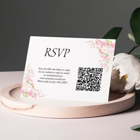Carte RSVP de mariage de code QR de pinceau rose