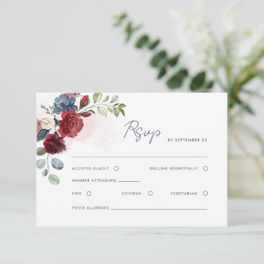 Carte RSVP de mariage de code QR de script d'aquar (Debout devant)