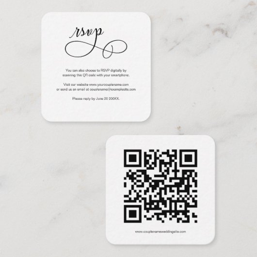 Carte RSVP de mariage de code QR de script de budg (Devant / Derrière)