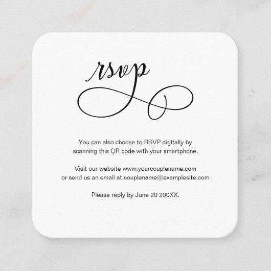 Carte RSVP de mariage de code QR de script de budg (Devant)