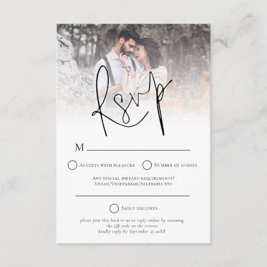 Carte RSVP de Mariage de code QR de superposition  (Devant)