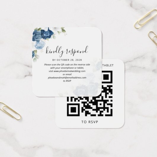 Carte RSVP de mariage de code QR Floral Aquarelle (Bureau)