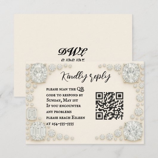 Carte RSVP de mariage de code QR Hirloom Diamond (Devant / Derrière)