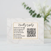 Carte RSVP de mariage de code QR Whisper en marbre (Debout devant)