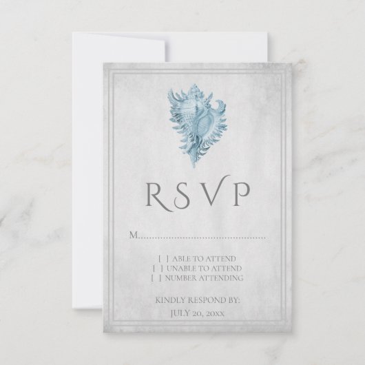 Carte RSVP de mariage de coquille de cône bleu (Devant)