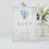 Carte RSVP de mariage de coquille de cône bleu (Debout devant)