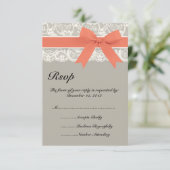 Carte RSVP de mariage de corail gris dentelle (Debout devant)