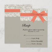 Carte RSVP de mariage de corail gris dentelle (Devant / Derrière)