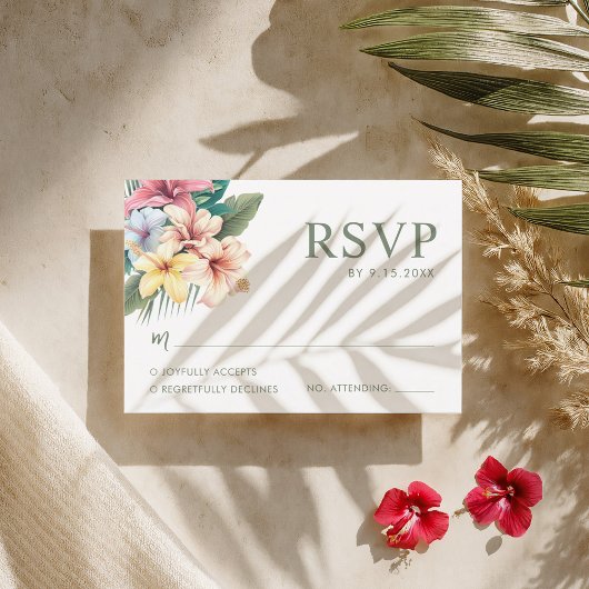 Carte RSVP de mariage de destination Hibiscus trop