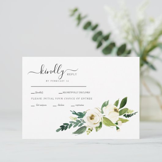 Carte RSVP de mariage de Fleurs blanches (Debout devant)
