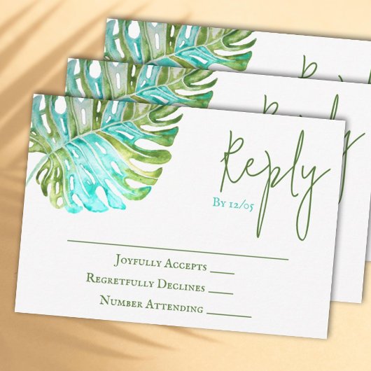 Carte RSVP de mariage de la feuille de Monstera tr