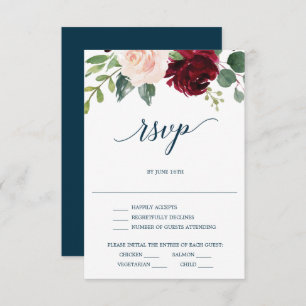 Carte RSVP de mariage de la marine de Bourgogne