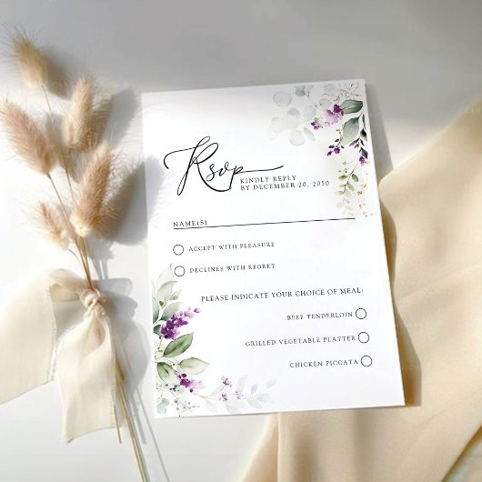Carte RSVP de mariage de lavande verte violette