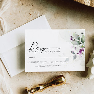 Carte RSVP de mariage de lavande verte violette