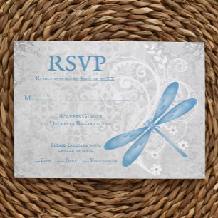 Carte RSVP de mariage de libellules bleues