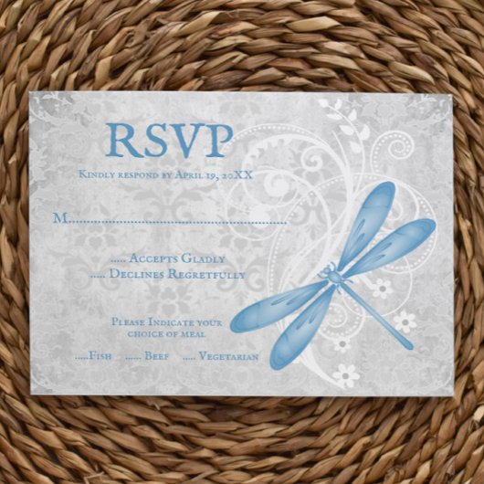 Carte RSVP de mariage de libellules bleues