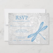 Carte RSVP de mariage de libellules bleues (Devant)