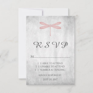 Carte RSVP de mariage de libellules roses