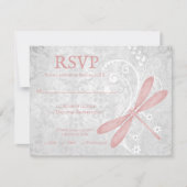 Carte RSVP de mariage de libellules roses (Devant)