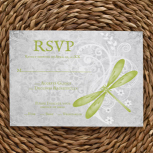 Carte RSVP de mariage de libellules vertes