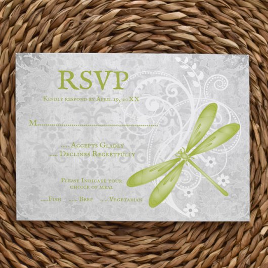 Carte RSVP de mariage de libellules vertes