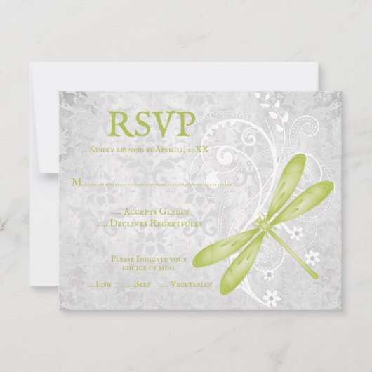 Carte RSVP de mariage de libellules vertes (Devant)