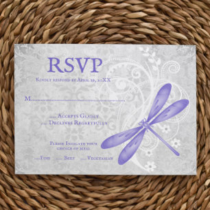 Carte RSVP de mariage de libellules violettes