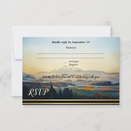 Carte RSVP de mariage de montagne artistique (Devant)