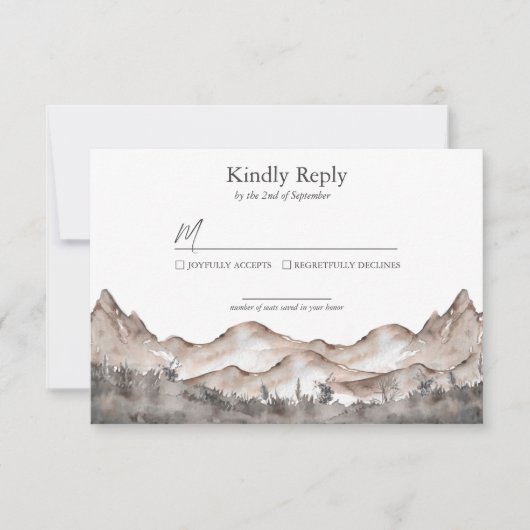 Carte RSVP de mariage de montagne tonique neutre (Devant)