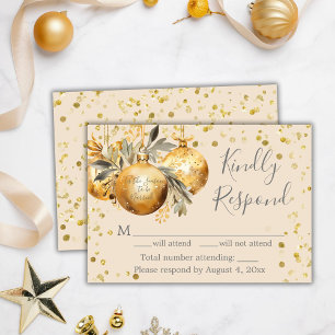 Carte RSVP de mariage de Noël beige or