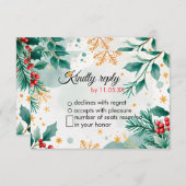 Carte RSVP de mariage de Noël en aquarelle - Holly (Devant / Derrière)