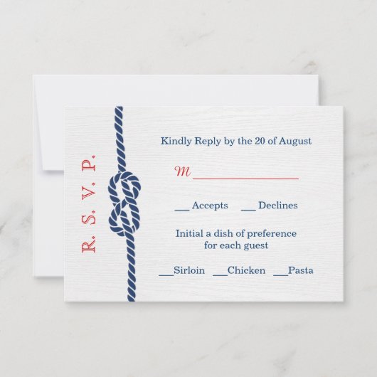 Carte RSVP de mariage de noeud nautique (Devant)