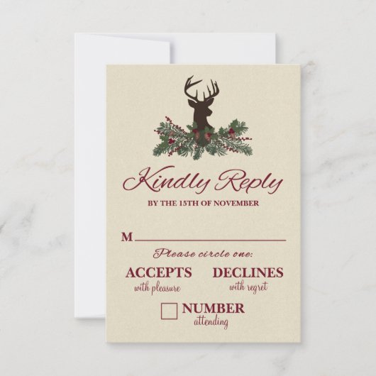 Carte RSVP de mariage de pin d'hiver rustique (Devant)