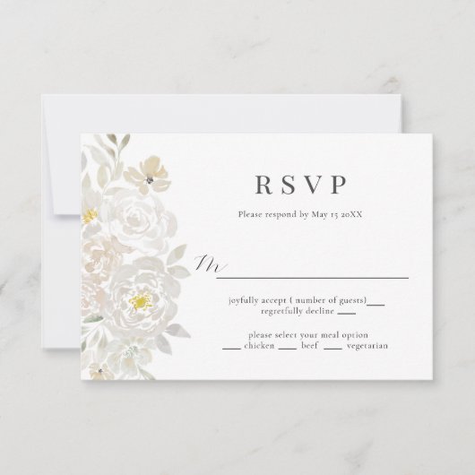 Carte RSVP de mariage de pivoine d'aquarelle blanc (Devant)
