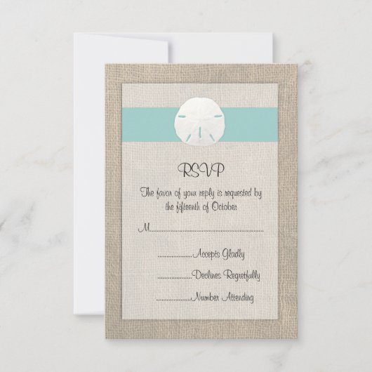 Carte RSVP de mariage de plage de sable Dollar (Devant)