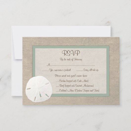 Carte RSVP de mariage de plage de sable Dollar - P (Devant)