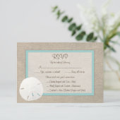 Carte RSVP de mariage de plage de sable - Turquois (Debout devant)