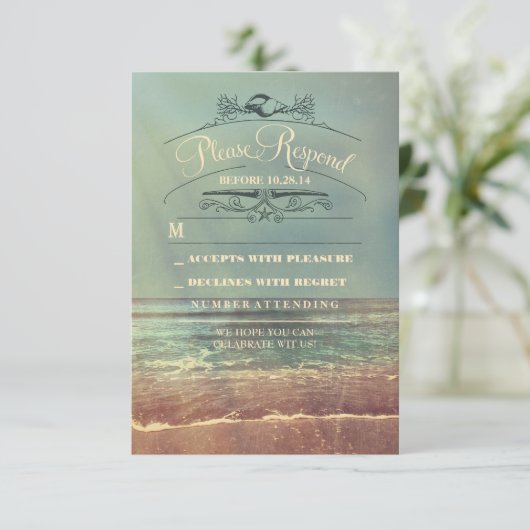 Carte RSVP de mariage de plage Shabby (Debout devant)