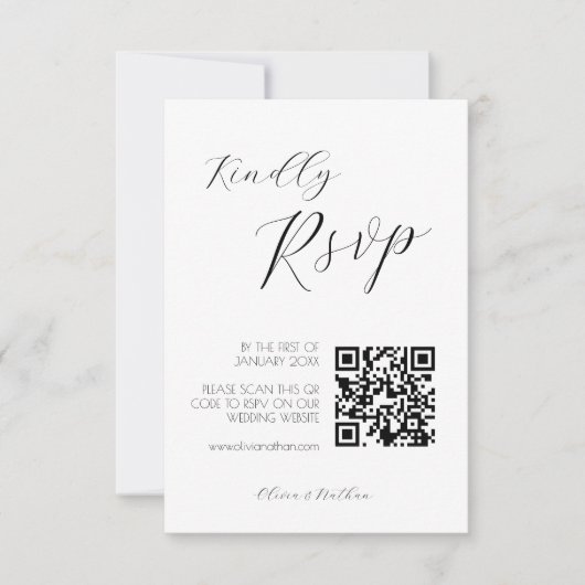 Carte rsvp de mariage de script chic minimal (Devant)