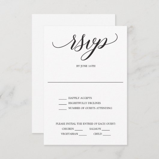 Carte RSVP de mariage de script classique (Devant / Derrière)