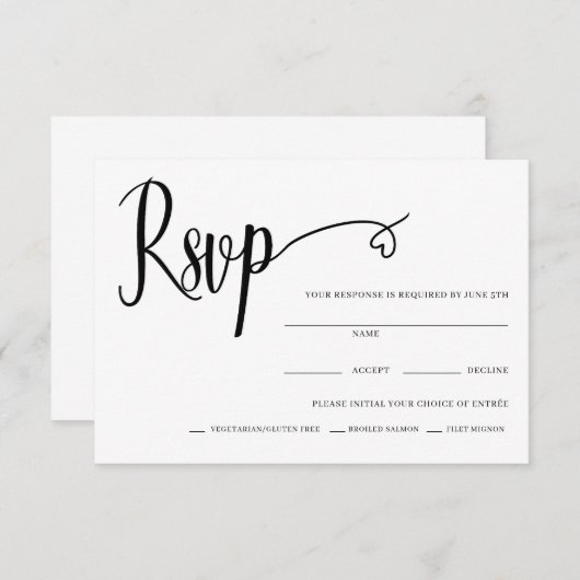 Carte Rsvp De Mariage De Script Coeur Minimal (Devant / Derrière)