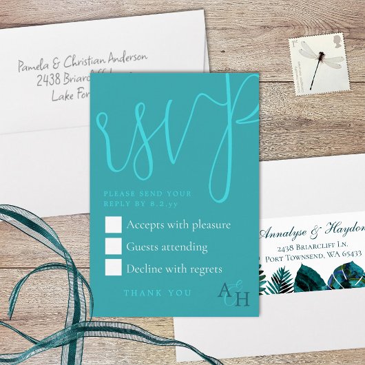 Carte RSVP de mariage de script de calligraphie tu