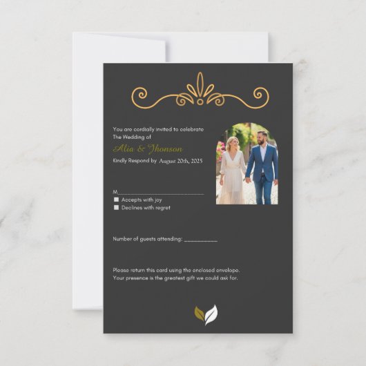Carte RSVP de mariage de script élégant (Devant)