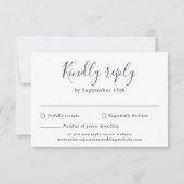 Carte RSVP de Mariage de script moderne violet min (Devant)