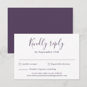 Carte RSVP de Mariage de script moderne violet min