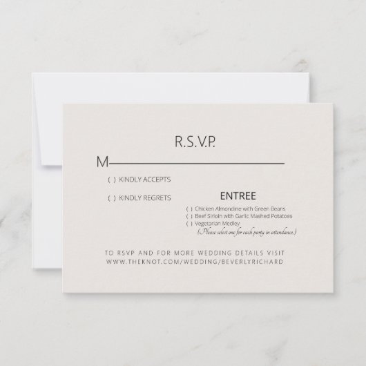 Carte RSVP de mariage de simplicité beige (Devant)