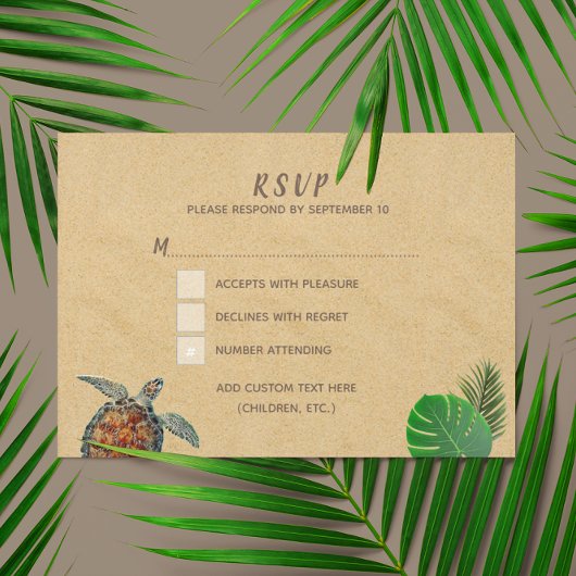 Carte RSVP de mariage de tortue de mer tropicale d