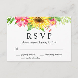 Carte RSVP de mariage de tournesol avec numéro